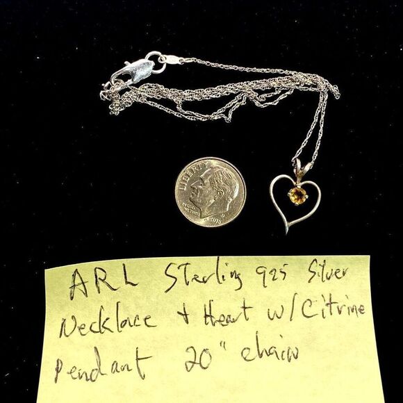 ARL Stunning Citrine & Sterling 925 Silver Heart Necklace - Picture 10 of 11